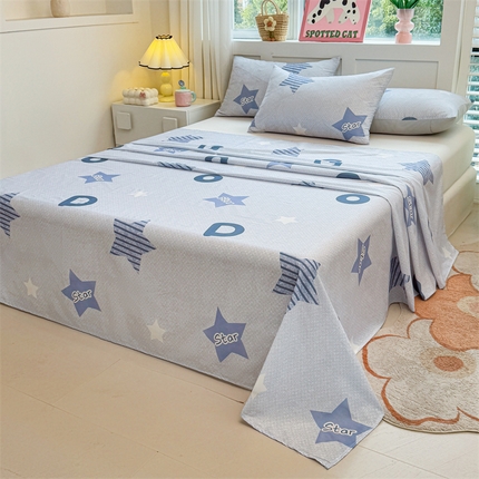 雯豆2025春夏新款全棉床单三件套纯棉床罩小清新印花床单 全棉床单-星星约定