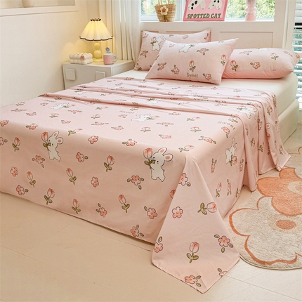 雯豆2025春夏新款全棉床单三件套纯棉床罩小清新印花床单 全棉床单-甜心派