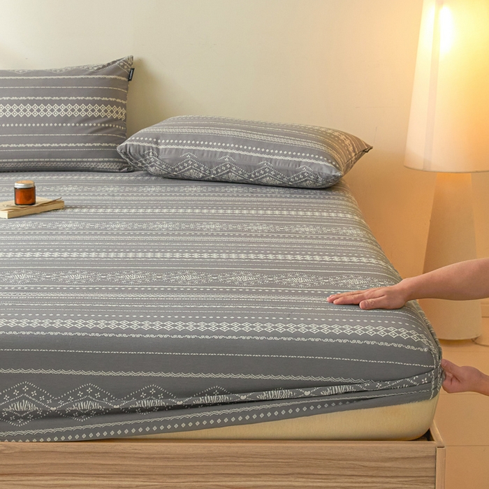 91家纺网 家纺一手货源 找家纺 涵宸家纺 2025新款全棉印花良品系列床笠 床笠-维诺-灰