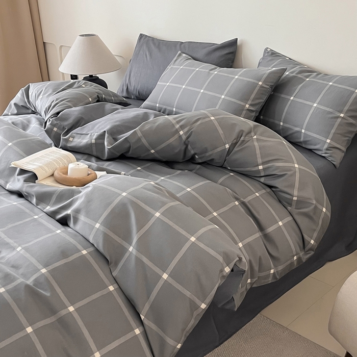 91家纺网 家纺一手货源 找家纺 涵宸家纺 2025新款全棉印花良品系列四件套 麦田-灰