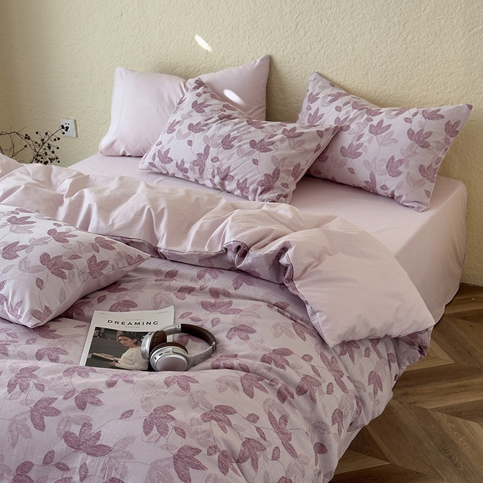 91家纺网 家纺一手货源 找家纺 琪格格2025款纯棉三层纱提花四件套（提供大量买家秀） 三层纱 枫韵-紫