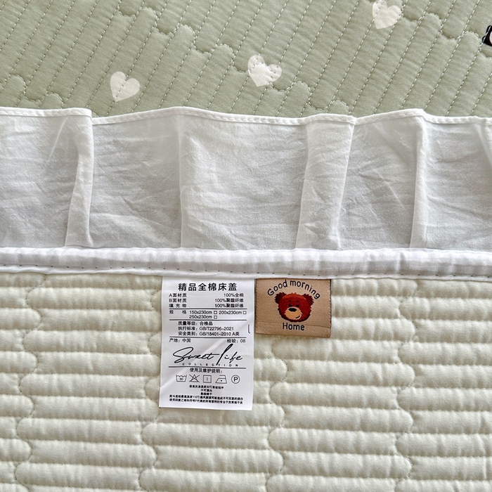 91家纺网 家纺一手货源 找家纺 岚吉 2025新款40支133*72全棉斜纹夹棉绗缝小花边床盖 盼盼