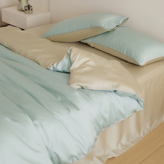 91家纺网 家纺一手货源 找家纺 EH家居 2025新款天丝纯色四件套系列 清凉蓝