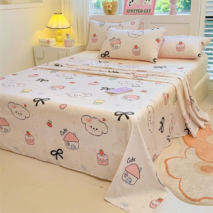 雯豆2025春夏新款全棉床单三件套纯棉床罩小清新印花床单 全棉床单-奶油蝴蝶结