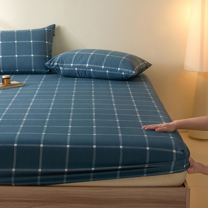 91家纺网 家纺一手货源 找家纺 涵宸家纺 2025新款全棉印花良品系列床笠 床笠-麦田-兰