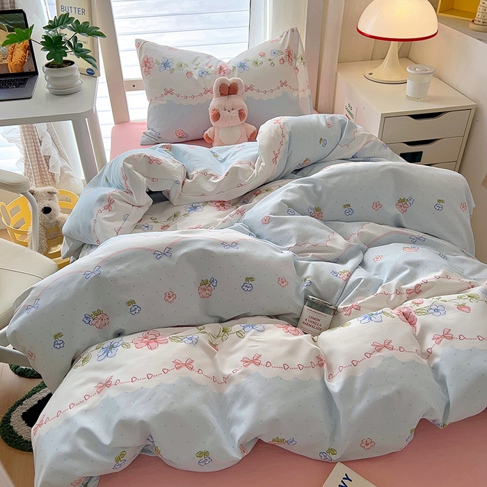 91家纺网 家纺一手货源 找家纺 阿曼达 2025新款印花水洗m学生床单人四件套 克丽丝