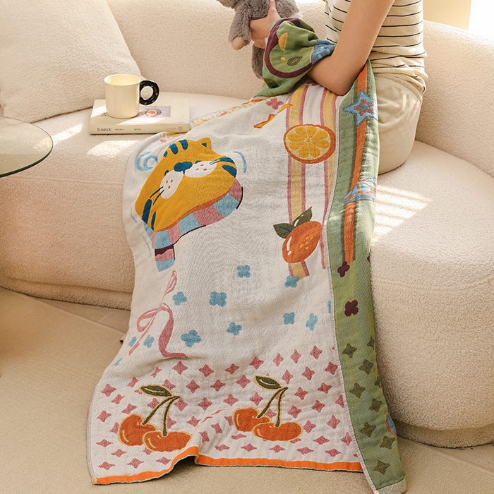 91家纺网 家纺一手货源 找家纺 雯雨家纺 2025新款亲肤可爱全棉A类纱布浴巾 笑脸猫