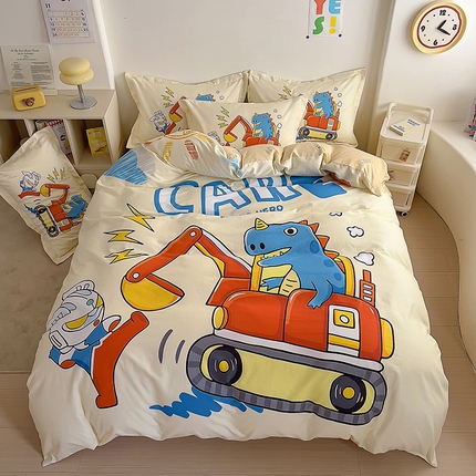 91家纺网 家纺一手货源 找家纺 （总）浩诚 2025新款全棉大版卡通太空人宇航员小恐龙小汽车系列纯棉四件套-提供买家秀