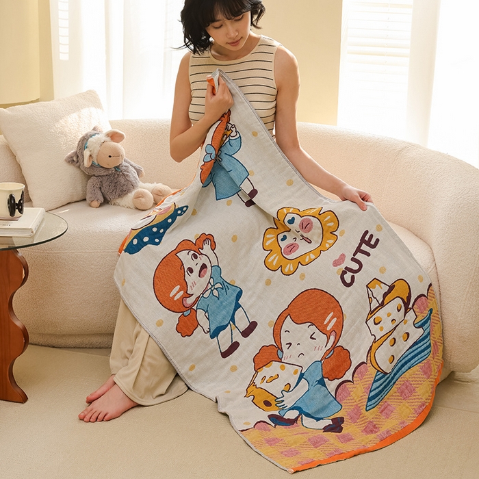 91家纺网 家纺一手货源 找家纺 雯雨家纺 2025新款亲肤可爱全棉A类纱布浴巾 童话里