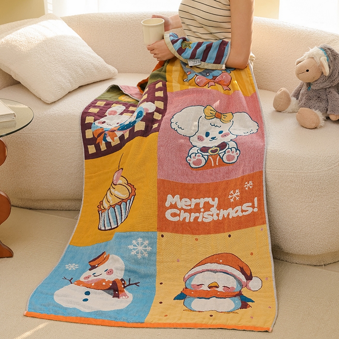 91家纺网 家纺一手货源 找家纺 雯雨家纺 2025新款亲肤可爱全棉A类纱布浴巾 圣诞