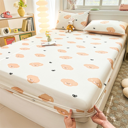 91家纺网 家纺一手货源 找家纺 雯豆2025春夏新品全棉床笠三件套学生成人印花纯棉床罩 全棉床笠-汪星领袖