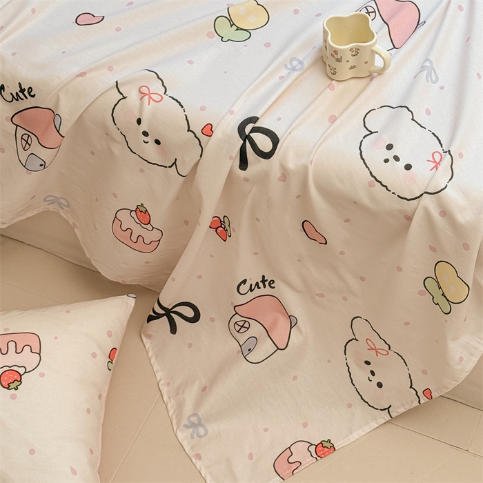 91家纺网 家纺一手货源 找家纺 雯豆2025春夏新款全棉床单三件套纯棉床罩小清新印花床单 全棉床单-奶油蝴蝶结