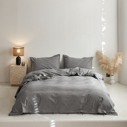 91家纺网 家纺一手货源 找家纺 简家居2025新款20%亚麻80%棉混纺四件套-无味 雅灰