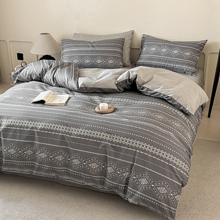 91家纺网 家纺一手货源 找家纺 涵宸家纺 2025新款全棉印花良品系列四件套 维诺-灰