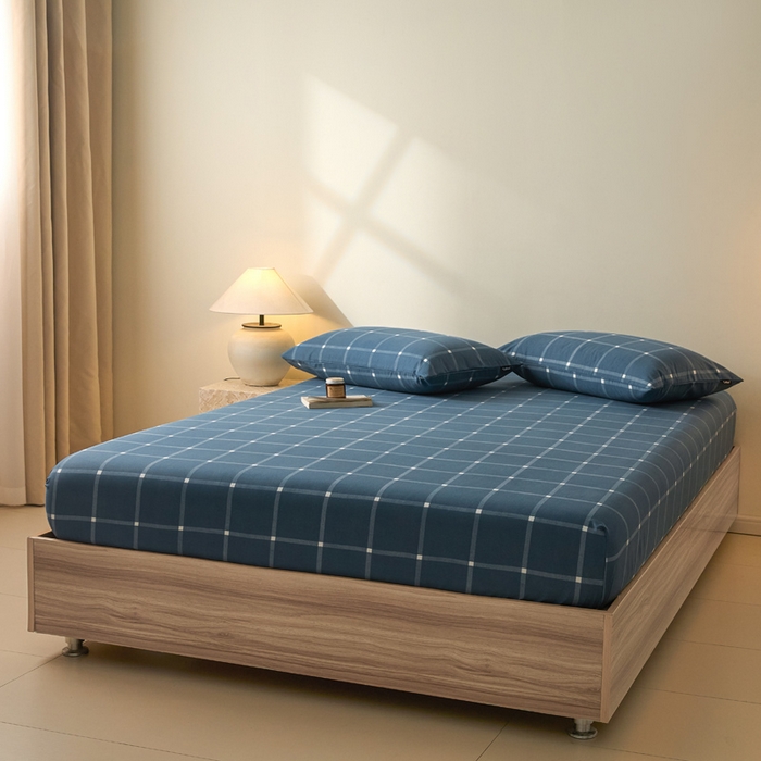 91家纺网 家纺一手货源 找家纺 涵宸家纺 2025新款全棉印花良品系列床笠 床笠-麦田-兰