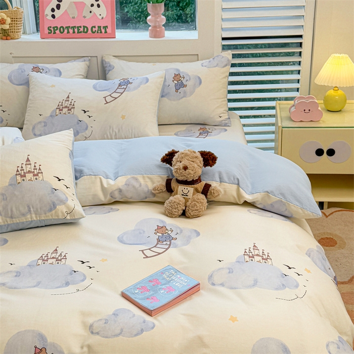 91家纺网 家纺一手货源 找家纺 雯豆2025春夏新款全棉纯棉被套三件套学生成人被罩 全棉被套-熊熊城堡