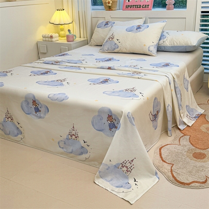 雯豆2025春夏新款全棉床单三件套纯棉床罩小清新印花床单 全棉床单-熊熊城堡