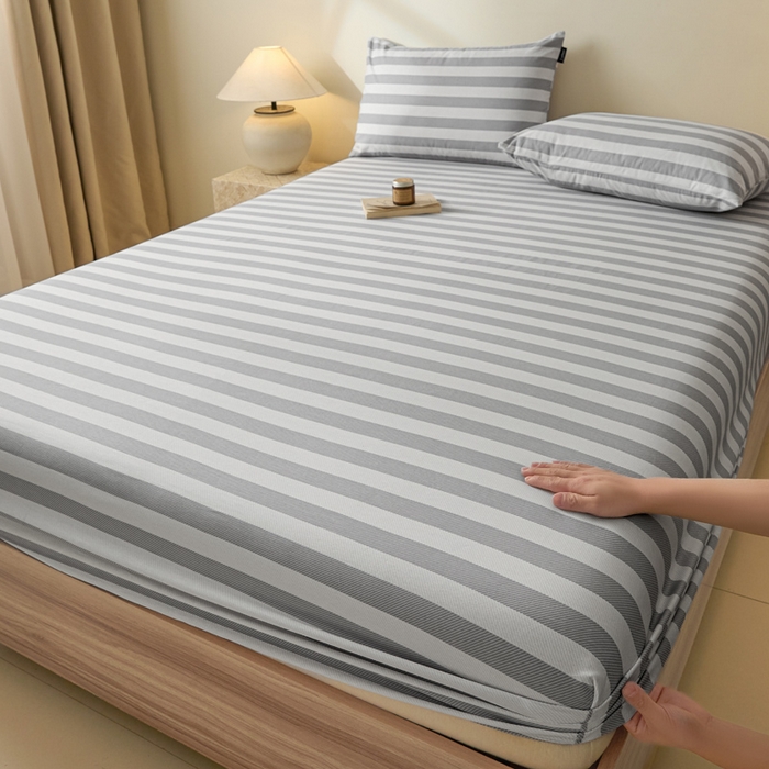 91家纺网 家纺一手货源 找家纺 涵宸家纺 2025新款全棉印花良品系列床笠 床笠-多哈-灰