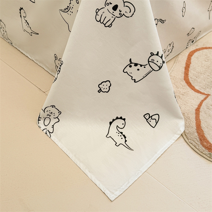 91家纺网 家纺一手货源 找家纺 雯豆2025春夏新款全棉床单三件套纯棉床罩小清新印花床单 全棉床单-动物城