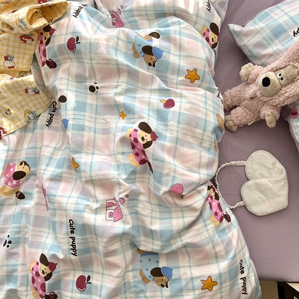 原素 2025软绵绵的双拼印花水洗棉四件套 彩格狗狗