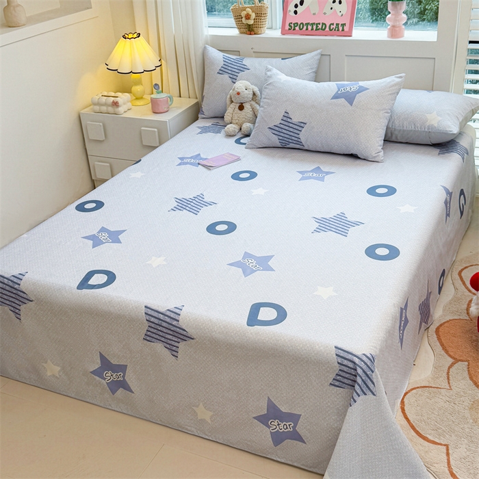 91家纺网 家纺一手货源 找家纺 雯豆2025春夏新款全棉床单三件套纯棉床罩小清新印花床单 全棉床单-星星约定