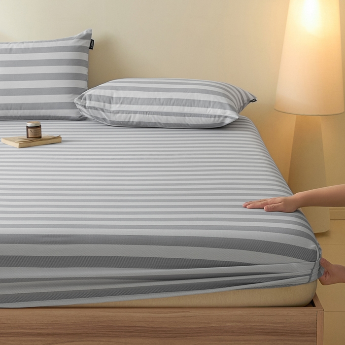 91家纺网 家纺一手货源 找家纺 涵宸家纺 2025新款全棉印花良品系列床笠 床笠-多哈-灰