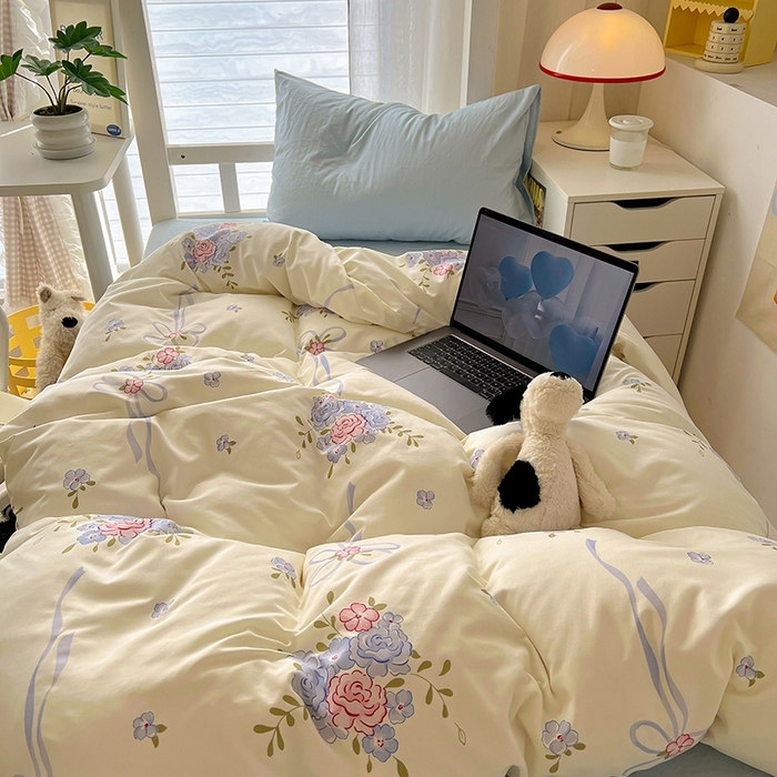 91家纺网 家纺一手货源 找家纺 阿曼达 2025新款印花水洗m学生床单人四件套 米娅