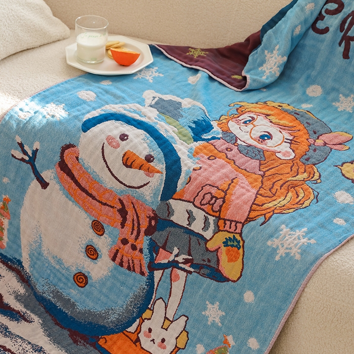 91家纺网 家纺一手货源 找家纺 雯雨家纺 2025新款亲肤可爱全棉A类纱布浴巾 雪地女孩