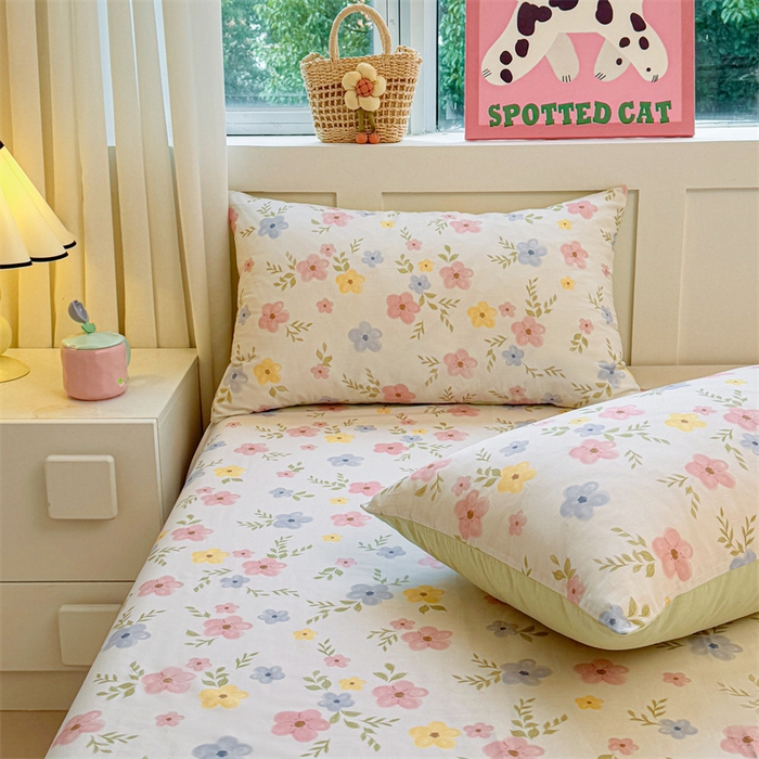 91家纺网 家纺一手货源 找家纺 雯豆2025春夏新款全棉床单三件套纯棉床罩小清新印花床单 全棉床单-芳华