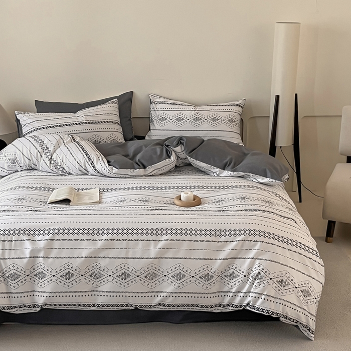 91家纺网 家纺一手货源 找家纺 涵宸家纺 2025新款全棉印花良品系列四件套 维诺-白