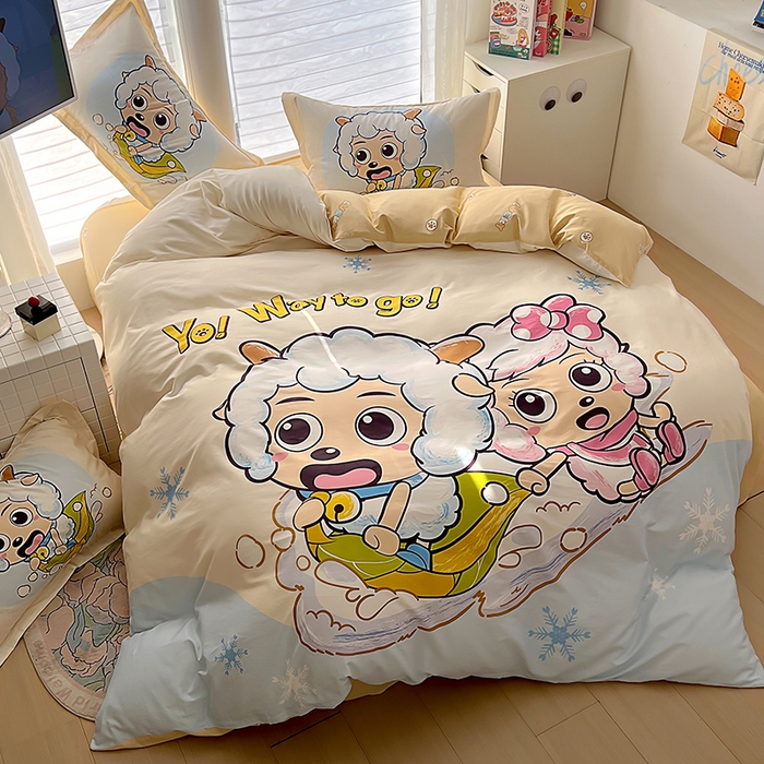 91家纺网 家纺一手货源 找家纺 浩诚 2025新款正版喜羊羊灰太狼全棉卡通大版印花四件套（全）-提供买家秀 梦幻探险