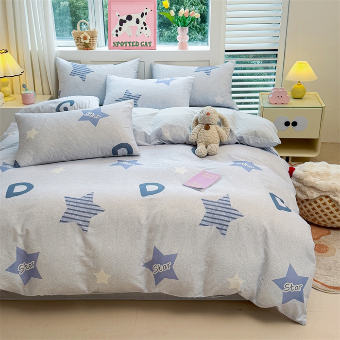 91家纺网 家纺一手货源 找家纺 雯豆2025春夏新款全棉纯棉被套三件套学生成人被罩 全棉被套-星星约定