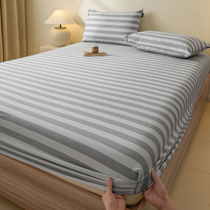 91家纺网 家纺一手货源 找家纺 涵宸家纺 2025新款全棉印花良品系列床笠 床笠-多哈-灰