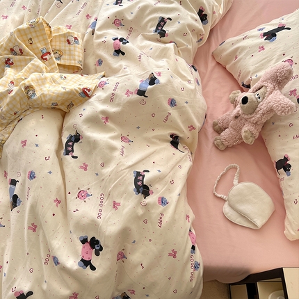 原素 2025软绵绵的双拼印花水洗棉四件套 俏皮腊肠狗