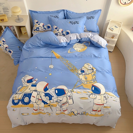 91家纺网 家纺一手货源 找家纺 （总）浩诚 2025新款全棉大版卡通太空人宇航员小恐龙小汽车系列纯棉四件套-提供买家秀
