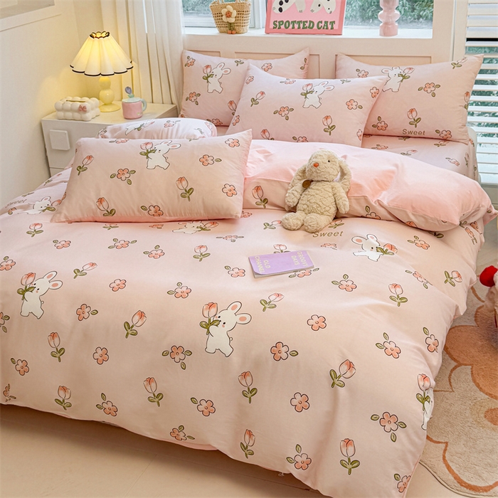 91家纺网 家纺一手货源 找家纺 雯豆2025春夏新款全棉纯棉被套三件套学生成人被罩 全棉被套-甜心派