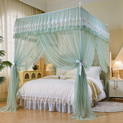艺利轩蚊帐 2025新款浪漫刺绣花边三开门外穿落地款蚊帐-知夏 知夏-浅绿