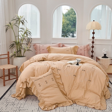 91家纺网 家纺一手货源 找家纺 （总）上喜 2025新款全棉提花刺绣款床盖四件套