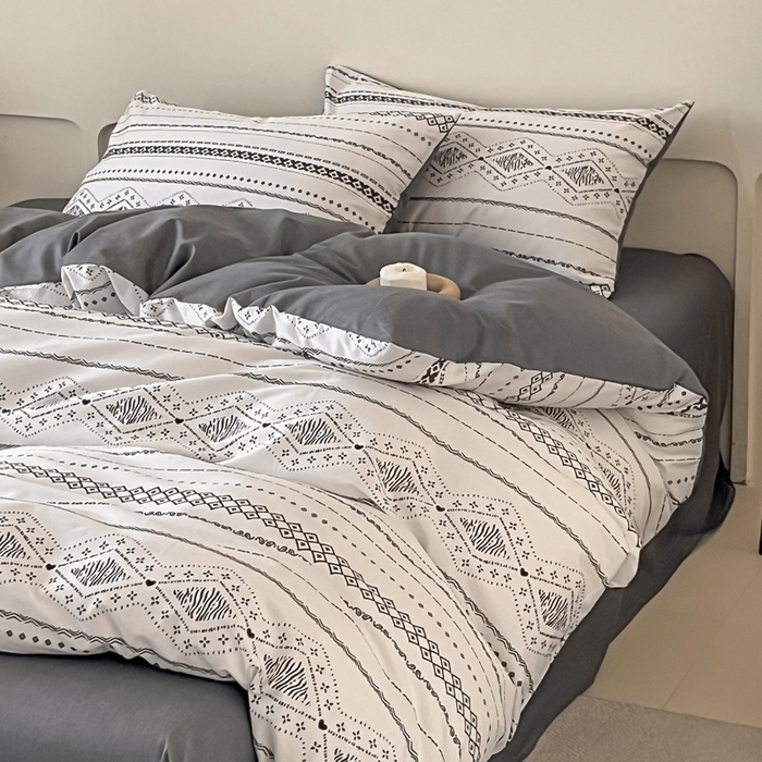 91家纺网 家纺一手货源 找家纺 涵宸家纺 2025新款全棉印花良品系列四件套 维诺-白