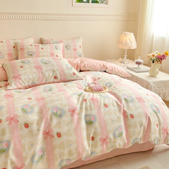 91家纺网 家纺一手货源 找家纺 DoDo 兜兜 【 可定制尺寸】2025新款全棉40支13372印花四件套 粉色佳人