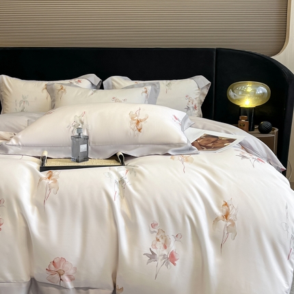 91家纺网 家纺一手货源 找家纺 2025新款大宽边高级简奢款凉感天丝莱赛尔数码印花丝滑丝绸四件套直播热款