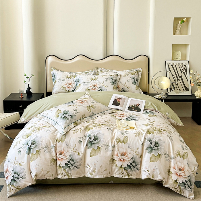 91家纺网 家纺一手货源 找家纺 帛美 2025新款13376全棉纯棉印花四件套-提供买家秀 花几度