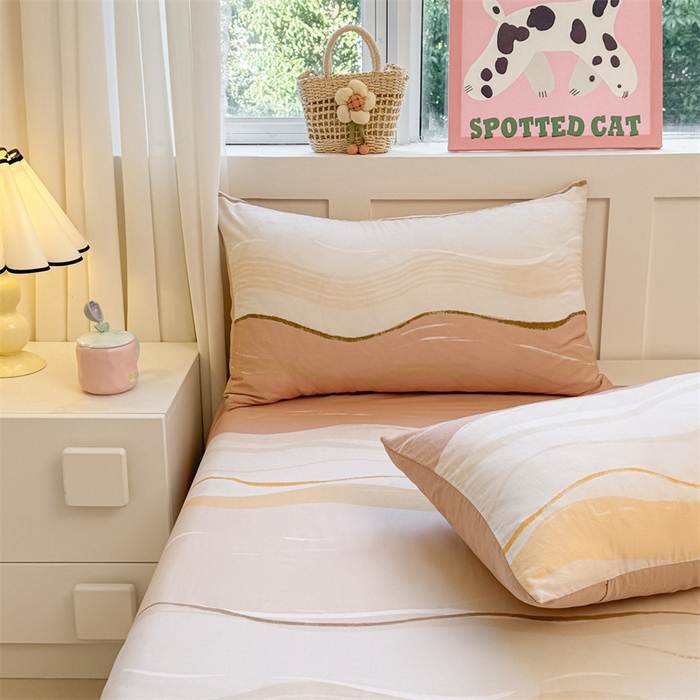 91家纺网 家纺一手货源 找家纺 雯豆2025春夏新款全棉床单三件套纯棉床罩小清新印花床单 全棉床单-浪漫约定