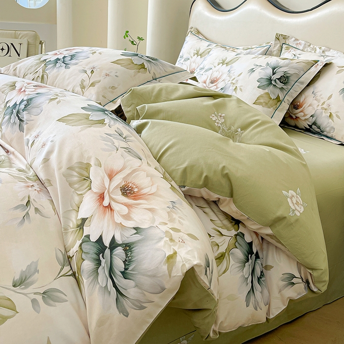 91家纺网 家纺一手货源 找家纺 帛美 2025新款13376全棉纯棉印花四件套-提供买家秀 花几度