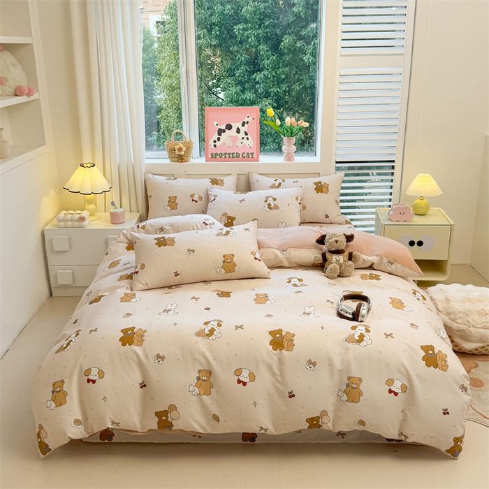 91家纺网 家纺一手货源 找家纺 雯豆2025春夏新款全棉纯棉被套三件套学生成人被罩 全棉被套-小熊伙伴