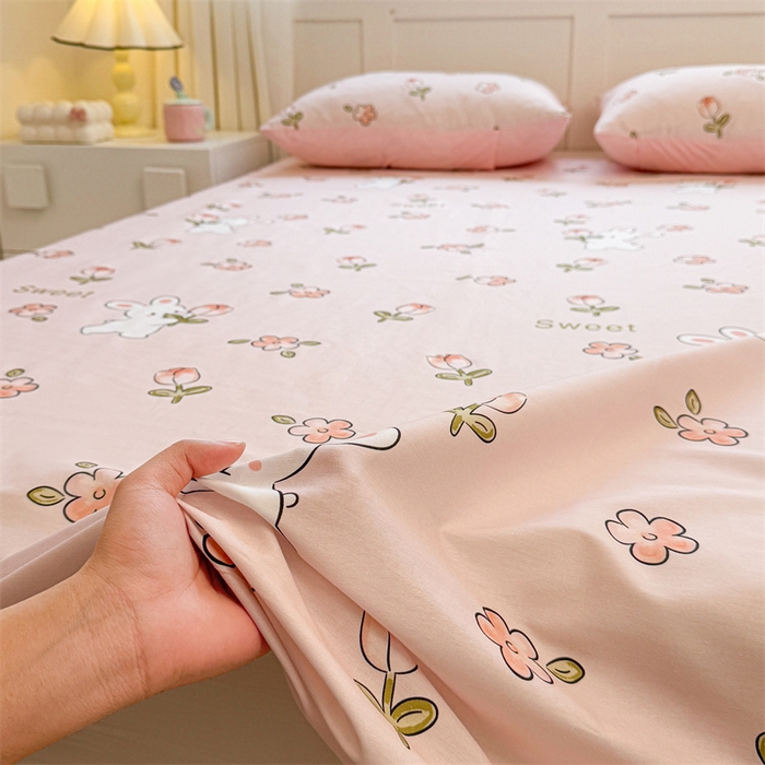 91家纺网 家纺一手货源 找家纺 雯豆2025春夏新款全棉床单三件套纯棉床罩小清新印花床单 全棉床单-甜心派