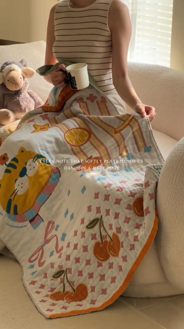 91家纺网 家纺一手货源 找家纺 雯雨家纺 2025新款亲肤可爱全棉A类纱布浴巾 笑脸猫