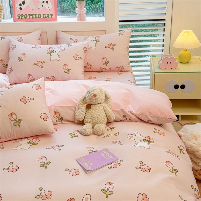 91家纺网 家纺一手货源 找家纺 雯豆2025春夏新款全棉纯棉被套三件套学生成人被罩 全棉被套-甜心派