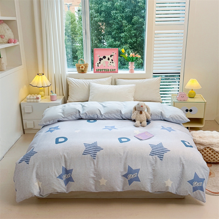 91家纺网 家纺一手货源 找家纺 雯豆2025春夏新款全棉纯棉被套三件套学生成人被罩 全棉被套-星星约定