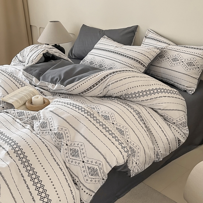 91家纺网 家纺一手货源 找家纺 涵宸家纺 2025新款全棉印花良品系列四件套 维诺-白